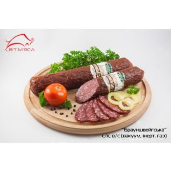 Ковбаса сирокопченна Брауншвейгська  1шт~350г ТМ Закарпатські ковбаси